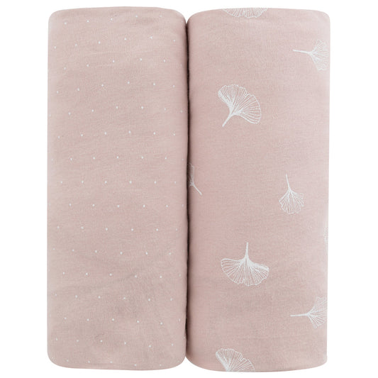 Ely's and Co Bassinet Sheets 2 Pack-Pink Pin Dot and Ginkgo Leaf