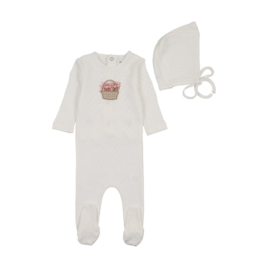 Bee & Dee Crochet Basket Footie Set- Chalk White Girls