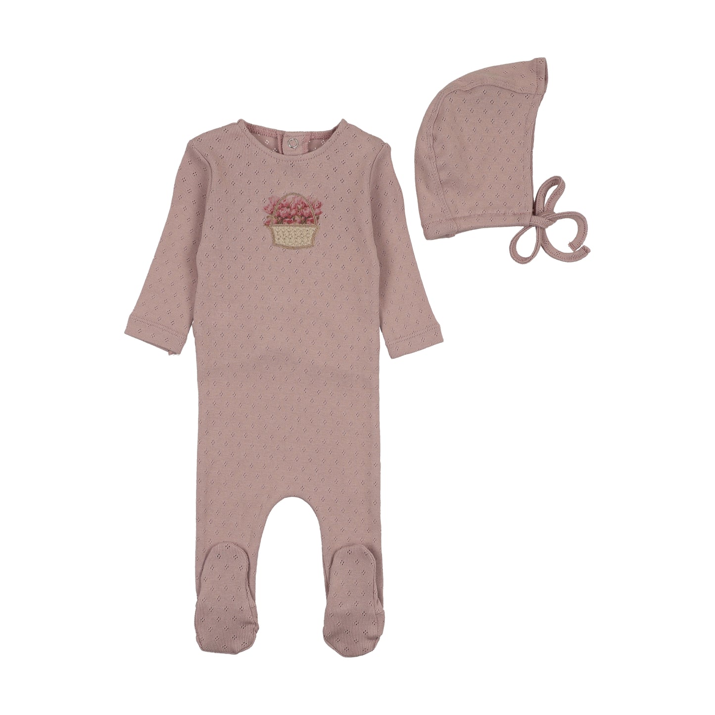 Bee & Dee Crochet Basket Footie Set- Rose Bud
