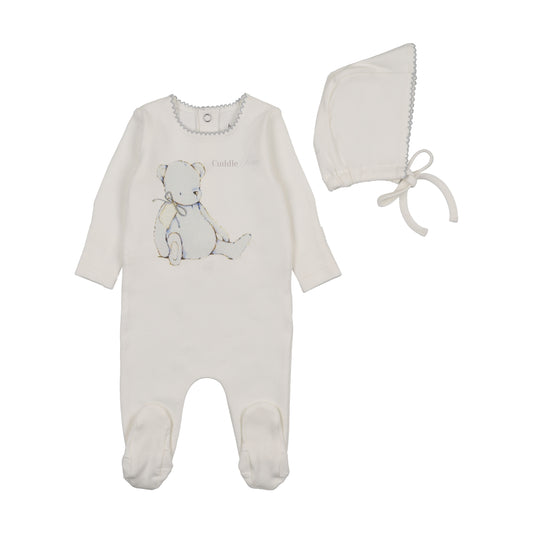 Bee & Dee Cuddle Time Footie Set- Chalk White Boys
