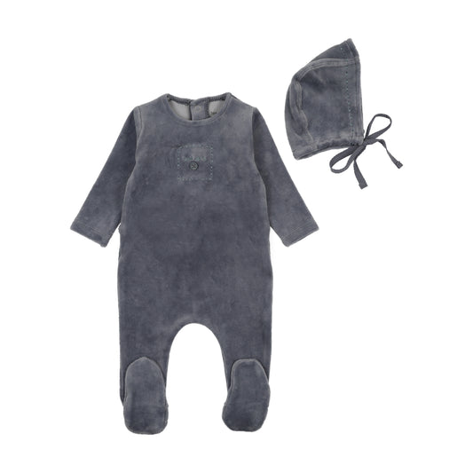 Bee & Dee Cute As A Button Footie+Bonnet- Blue