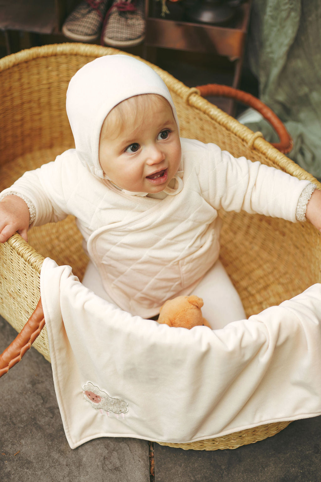 Bondoux Velour and Sherpa Jacket with Bonnet -Off White