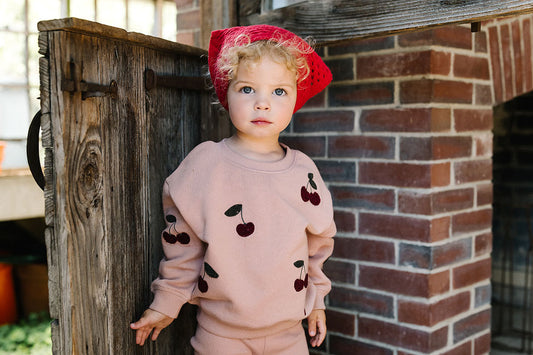 Lil Legs Cherry Patch Sweatshirt Set - Bud Pink