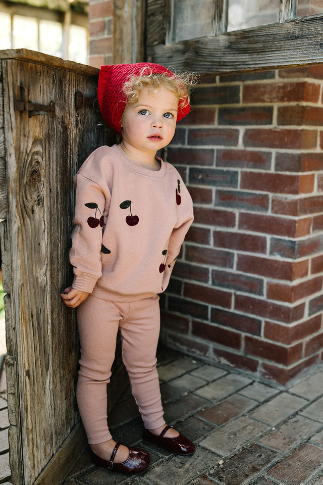 Lil Legs Cherry Patch Sweatshirt Set - Bud Pink