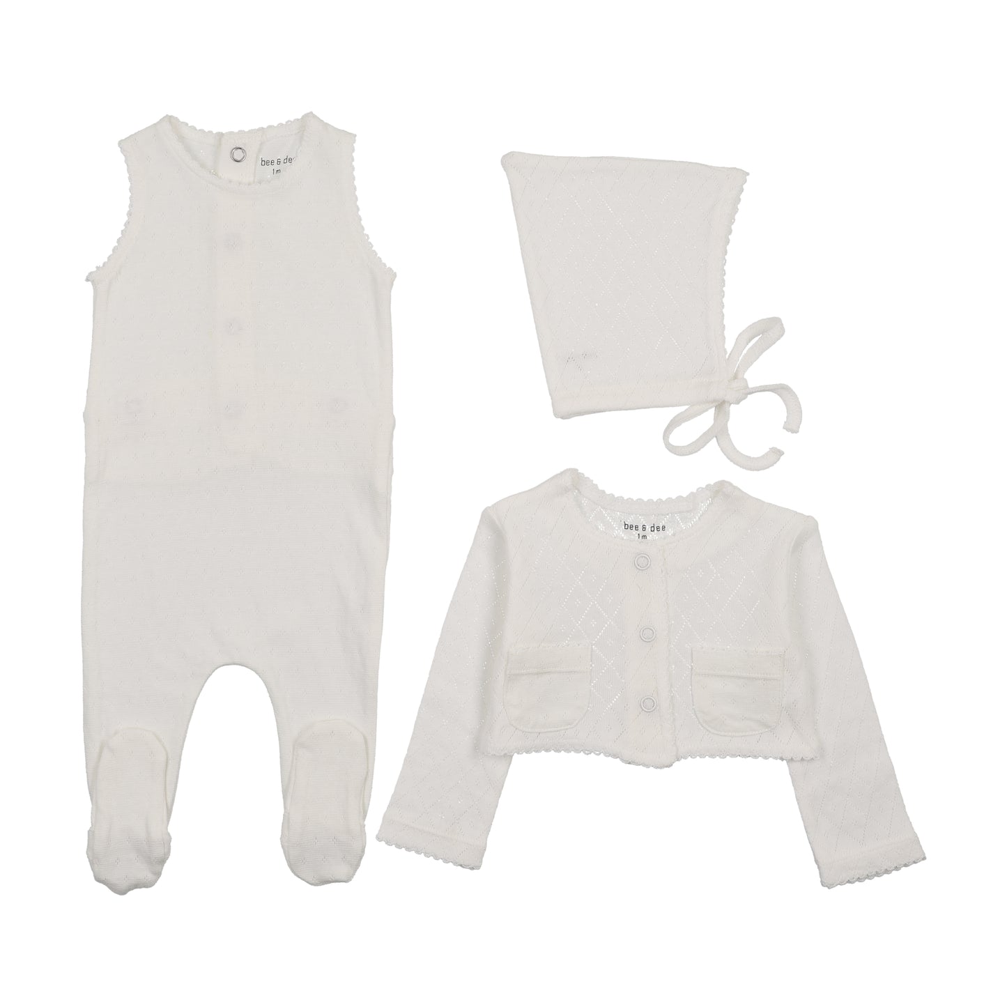 Bee & Dee Double Diamond Footie Set- Chalk White