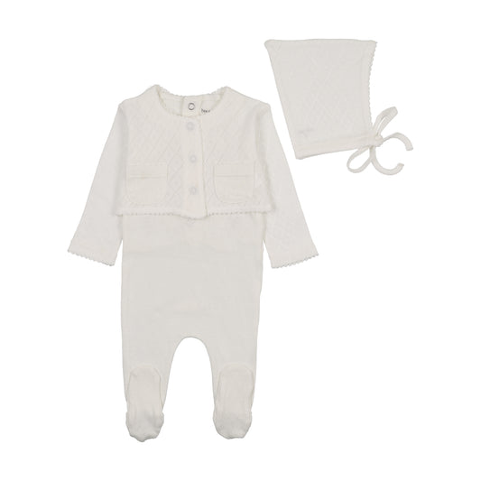 Bee & Dee Double Diamond Footie Set- Chalk White