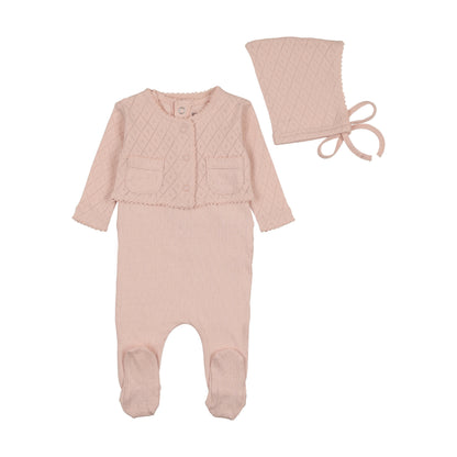 Bee & Dee Double Diamond Footie Set- Champagne Pink