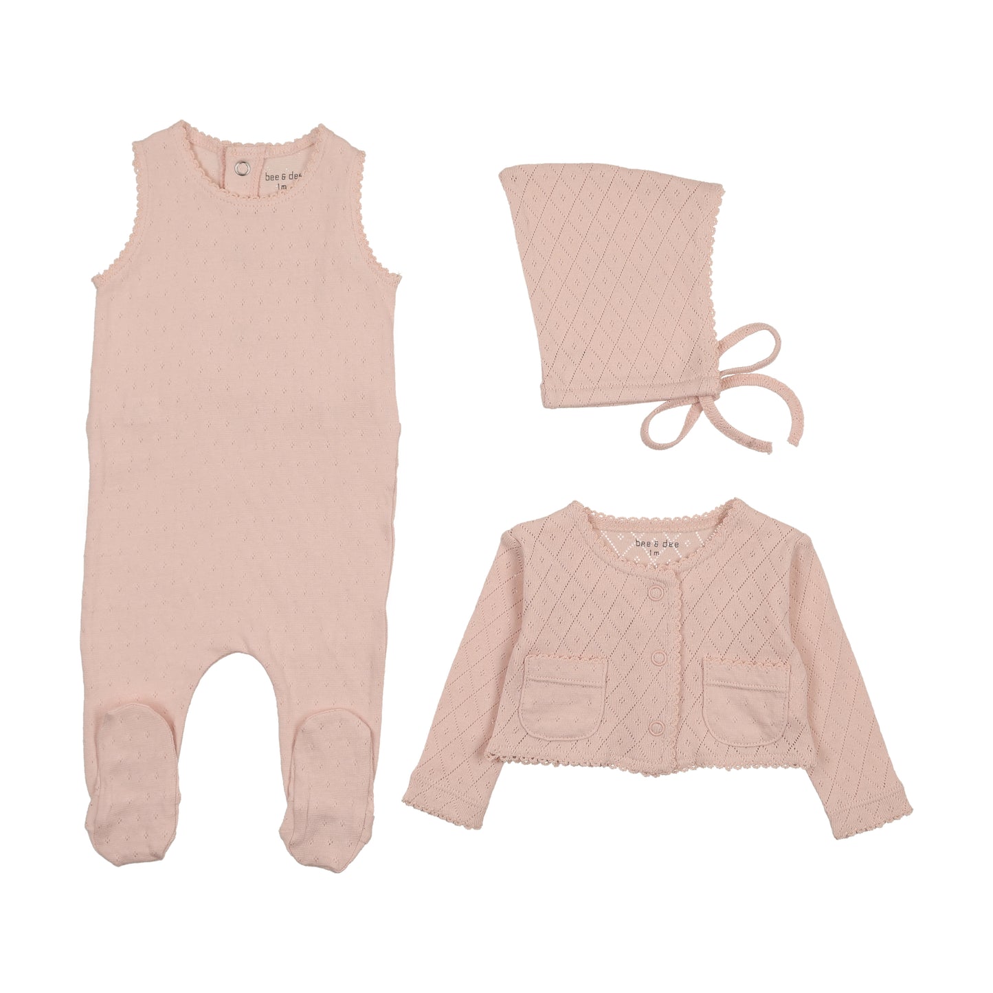 Bee & Dee Double Diamond Footie Set- Champagne Pink