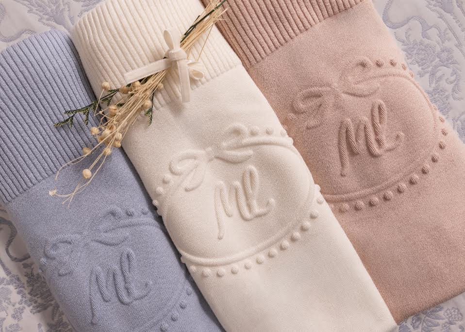 Mini Label Pink Embossed Emblem knit Footie, Bonnet, Cardigan and Blanket