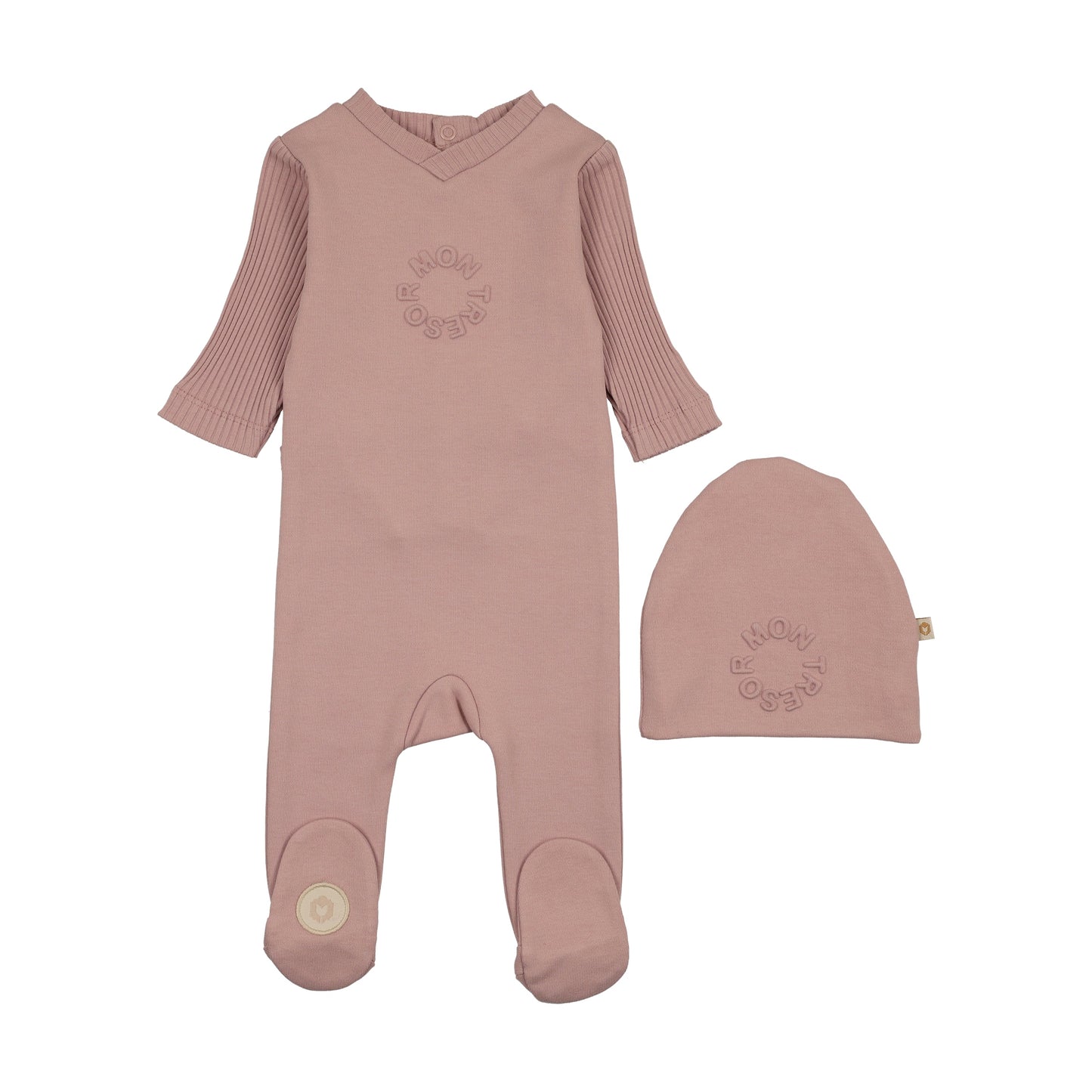 Mon Tresor Embossed Logo Footie Set- Mauveglow