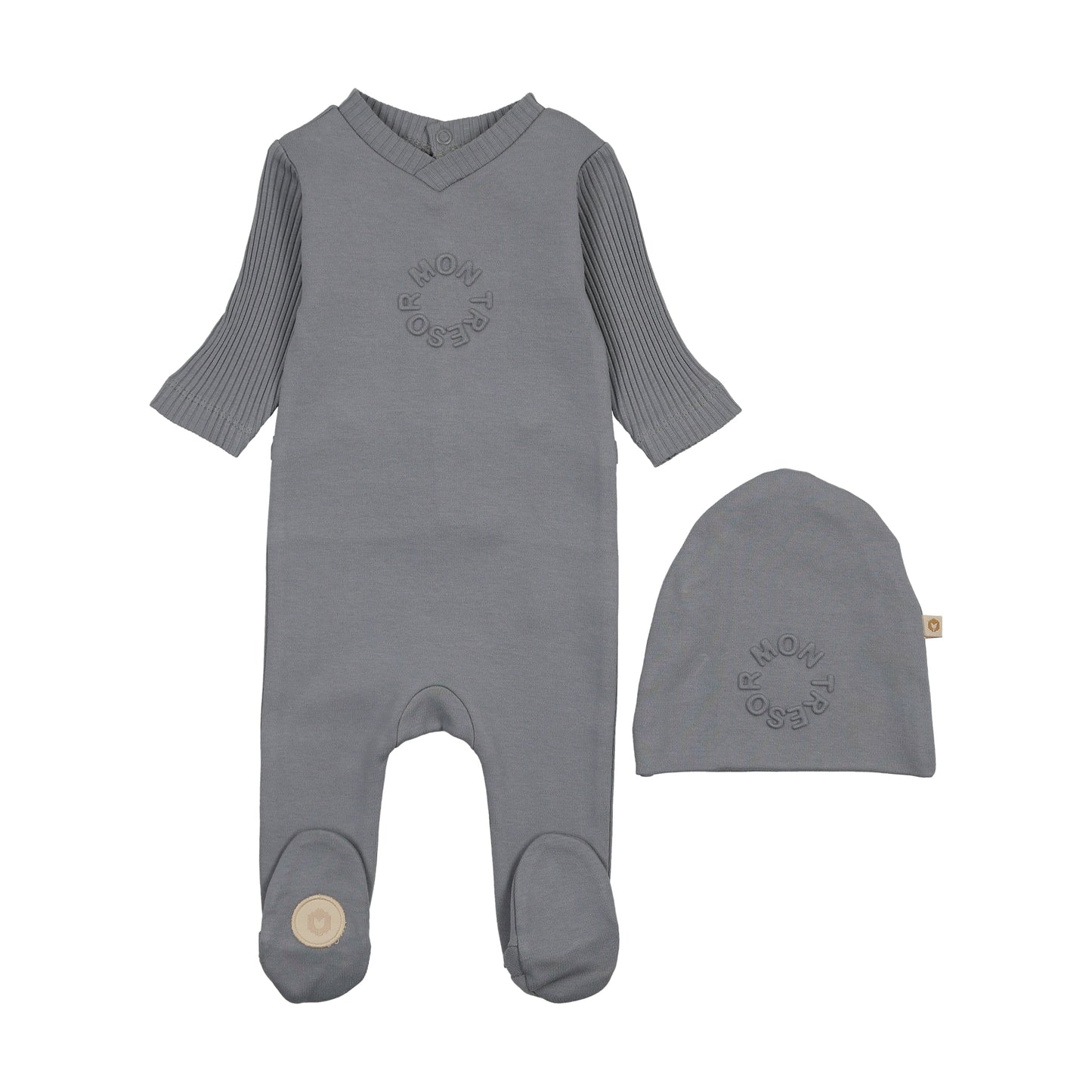 Mon Tresor Embossed Logo Footie Set- Ocean Blue