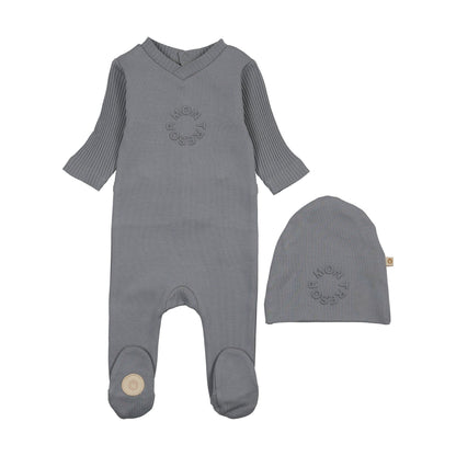 Mon Tresor Embossed Logo Footie Set- Ocean Blue
