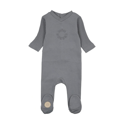 Mon Tresor Embossed Logo Footie- Ocean Blue