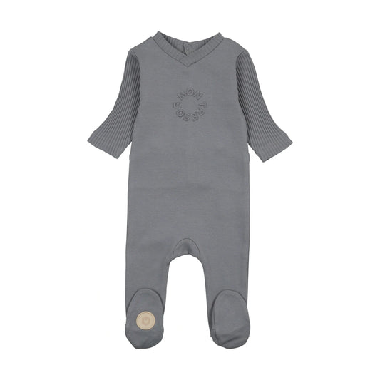 Mon Tresor Embossed Logo Footie- Ocean Blue