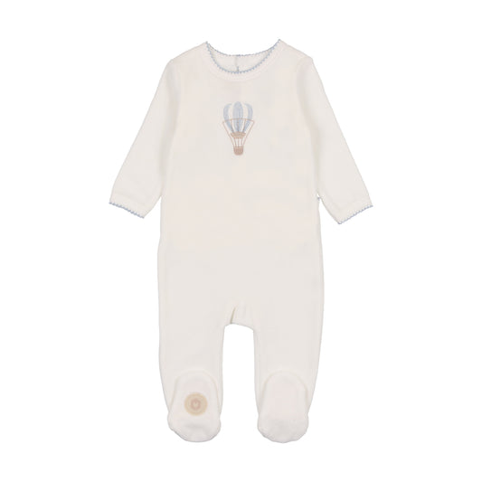 Mon Tresor Velour Embroidered Balloon Footie - Ivory