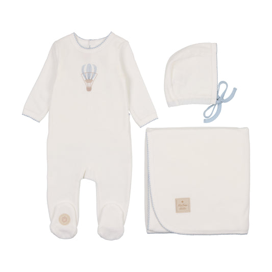 Mon Tresor Velour Embroidered Balloon Layette Set - Ivory