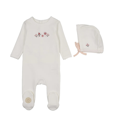 Mon Tresor Embroidered Garden Girls Footie Set