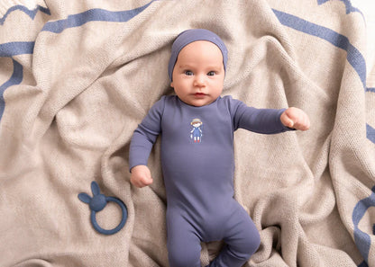Mini Label Denim Blue Fisherman Footie- Boy
