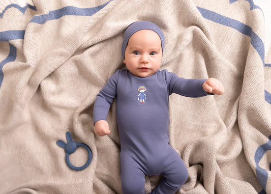 Mini Label Denim Blue Fisherman Footie- Boy