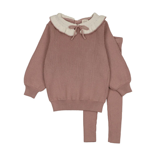 Lil Legs Ruffle Collar Knit Toddler Set -  Dried Rose