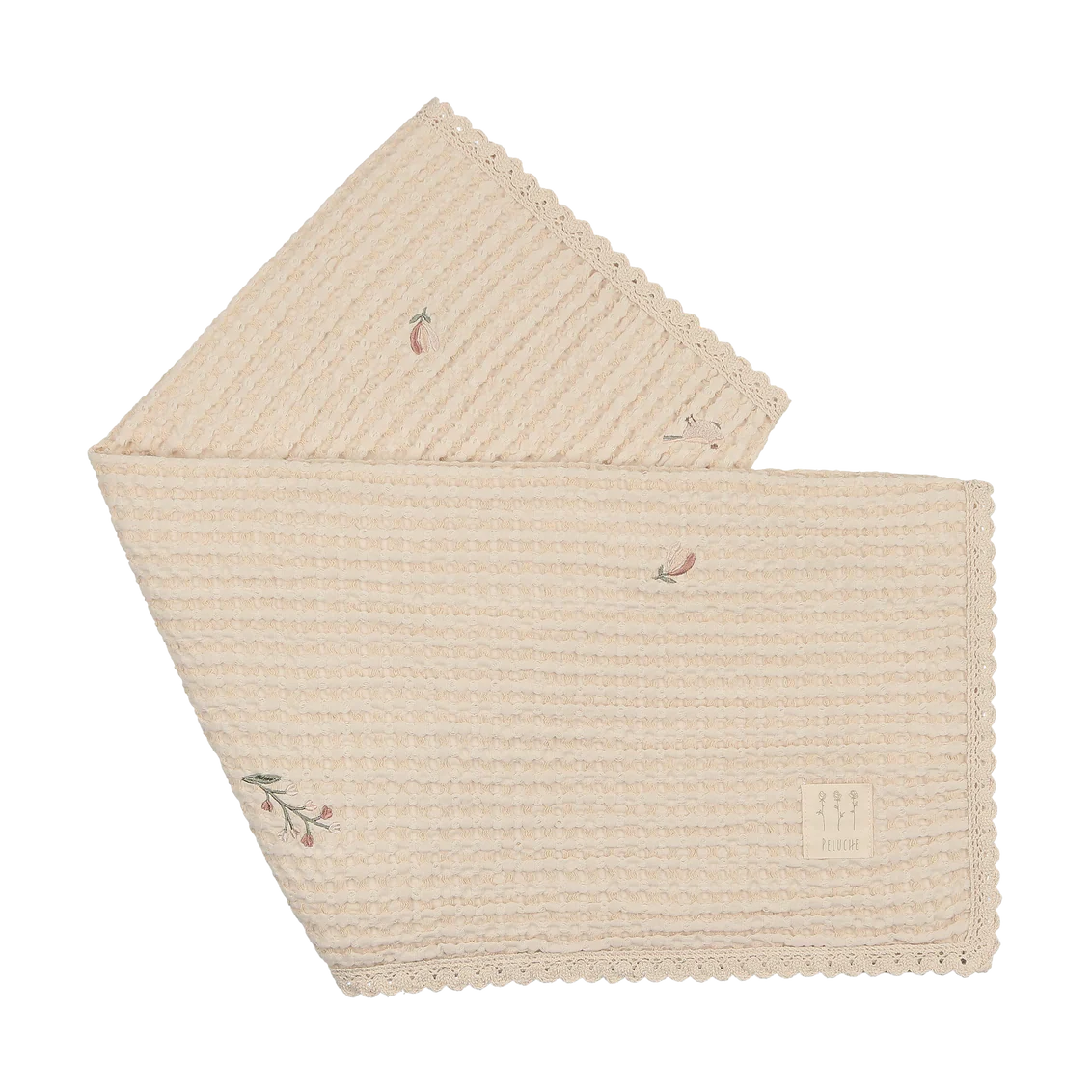 Peluche Floral Birds Embroidered Waffle Blanket - Pink