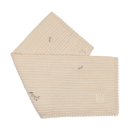 Peluche Floral Birds Embroidered Waffle Blanket - Pink