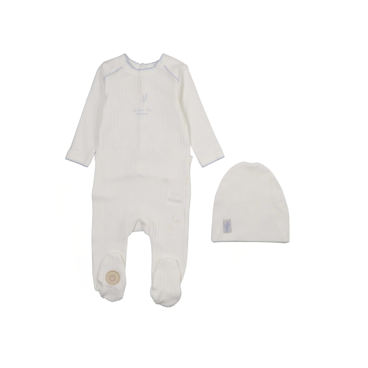 Mon Tresor Floral Signature Footie Set- Ivory/Blue
