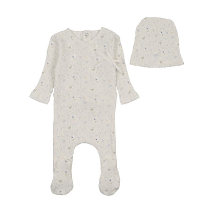 Bee & Dee Geese in Leaves Wide Ribbed Footie Set- Chalk White Boys