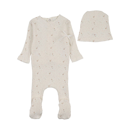 Bee & Dee Geese in Leaves Wide Ribbed Footie Set- Chalk White Girls