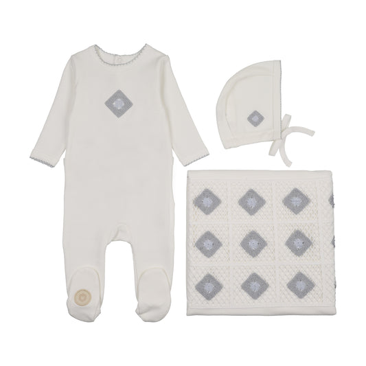 Mon Tresor Geo-Floral Layette Set - Ivory/Blue