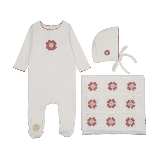 Mon Tresor Geo-Floral Layette Set - Ivory/Rose