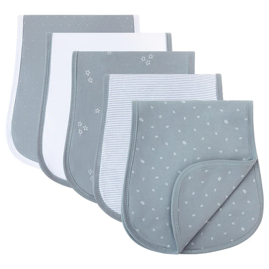 Ely's and Co Absorbent Burp Cloths 5-Pack Blue Leaf