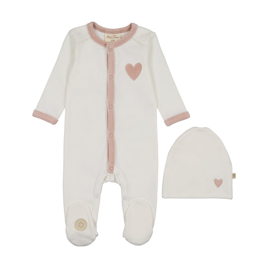 Mon Tresor Heart-Patch  Footie & Hat Set