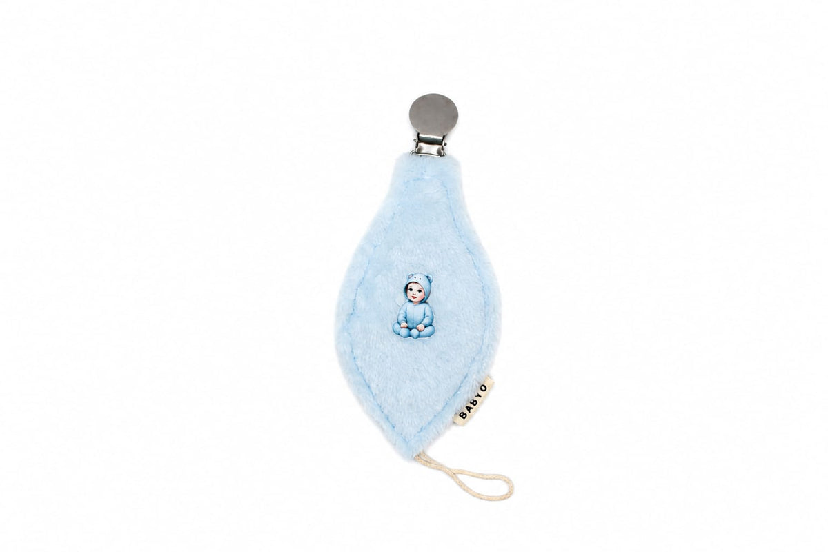 BabyO Blue Doll Oval Pacifier Clip