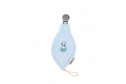 BabyO Blue Doll Oval Pacifier Clip