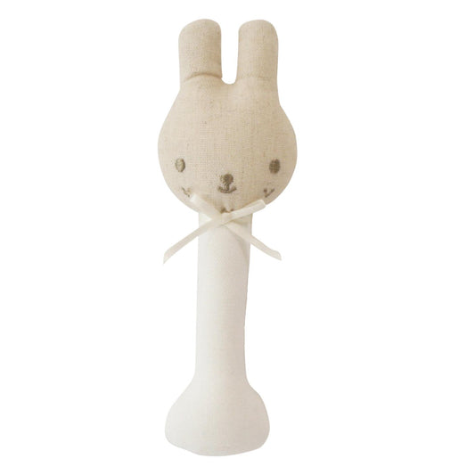 Alimrose Linen Bunny Stick Rattle Ivory