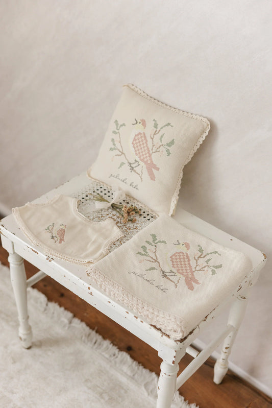 Peluche Cross Stitch Knit Pillow -Stone Rose