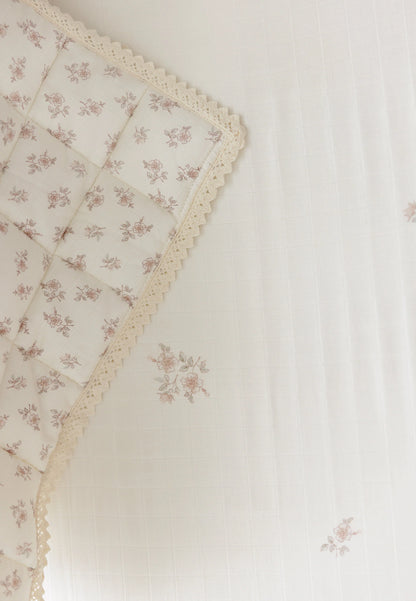 Peluche Blossom Quilted Blanket / Crochet Trim + Square Pillow - Powder - Rose