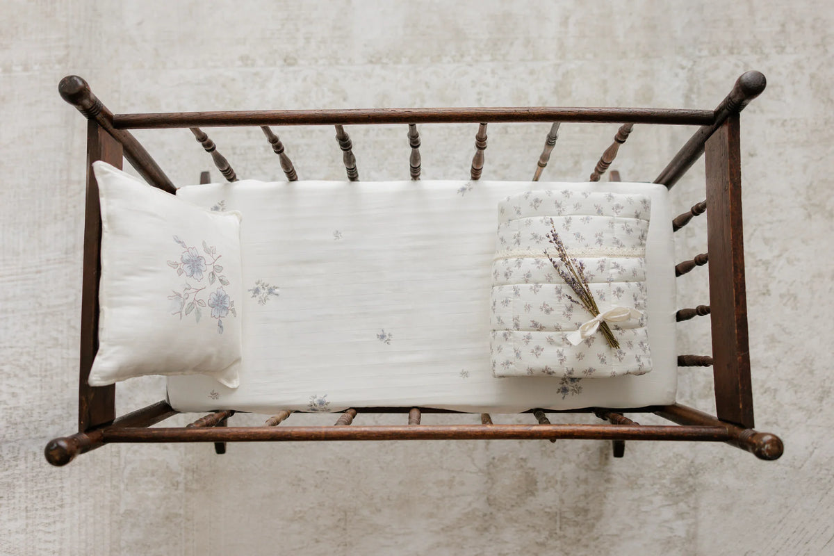 Peluche Blossom Quilted Blanket / Crochet Trim + Square Pillow - Powder - Powder