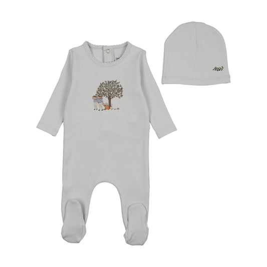 Bee & Dee Illustrated Image Footie Set- Crisp Blue