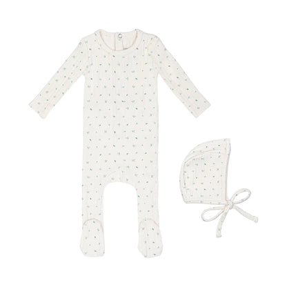 Mini Label Ivory Petal Pointelle Floral Footie Set-Boys