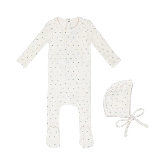 Mini Label Ivory Petal Pointelle Floral Footie Set-Boys