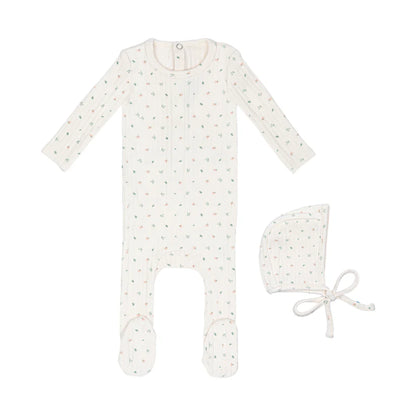 Mini Label Ivory Petal Pointelle Floral Footie Set-Girls