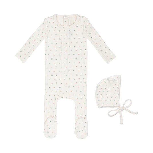 Mini Label Ivory Petal Pointelle Floral Footie Set-Girls