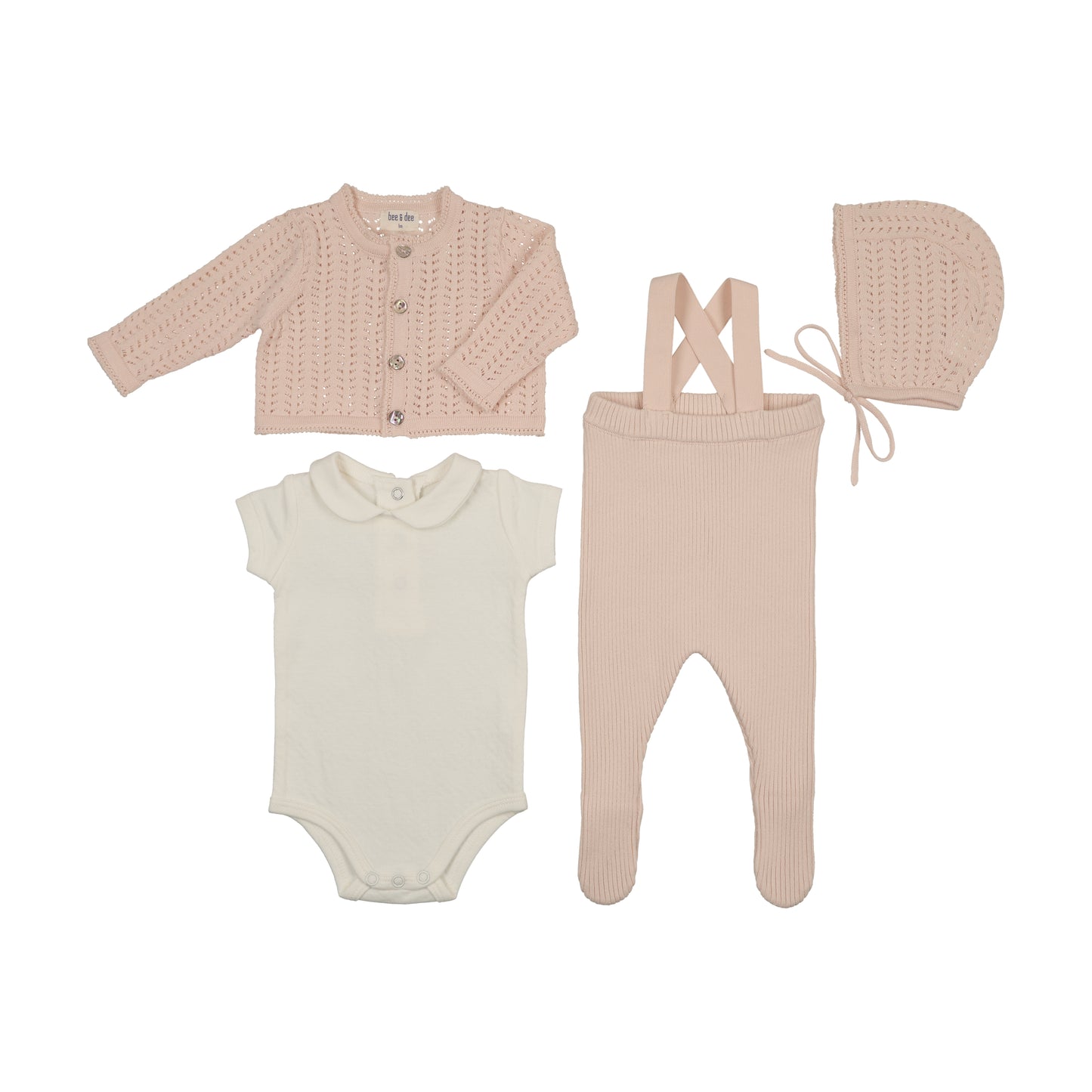 Bee & Dee Knit Ensemble Footie Set- Pearly Pink