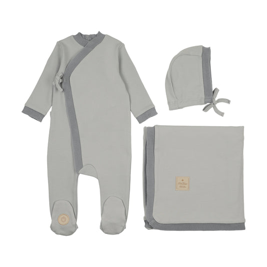 Mon Tresor Knit Trim Wrap Layette Set- Pale Blue