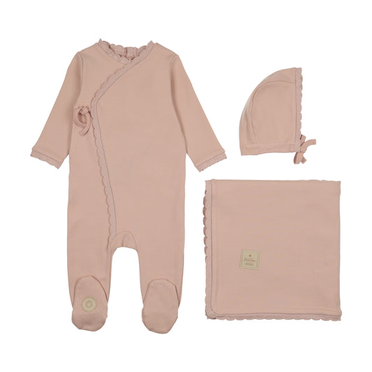 Mon Tresor Knit Trim Wrap Layette Set- Pink Whip
