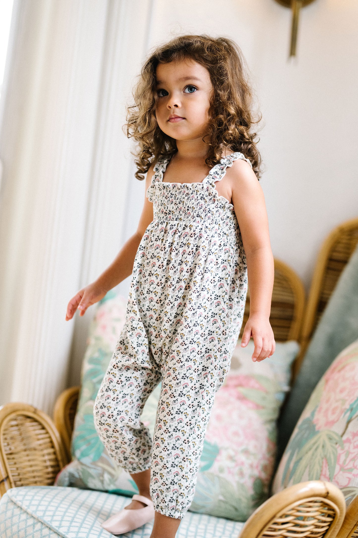Lil Legs Smocked Bubble Romper-Multi Botanical