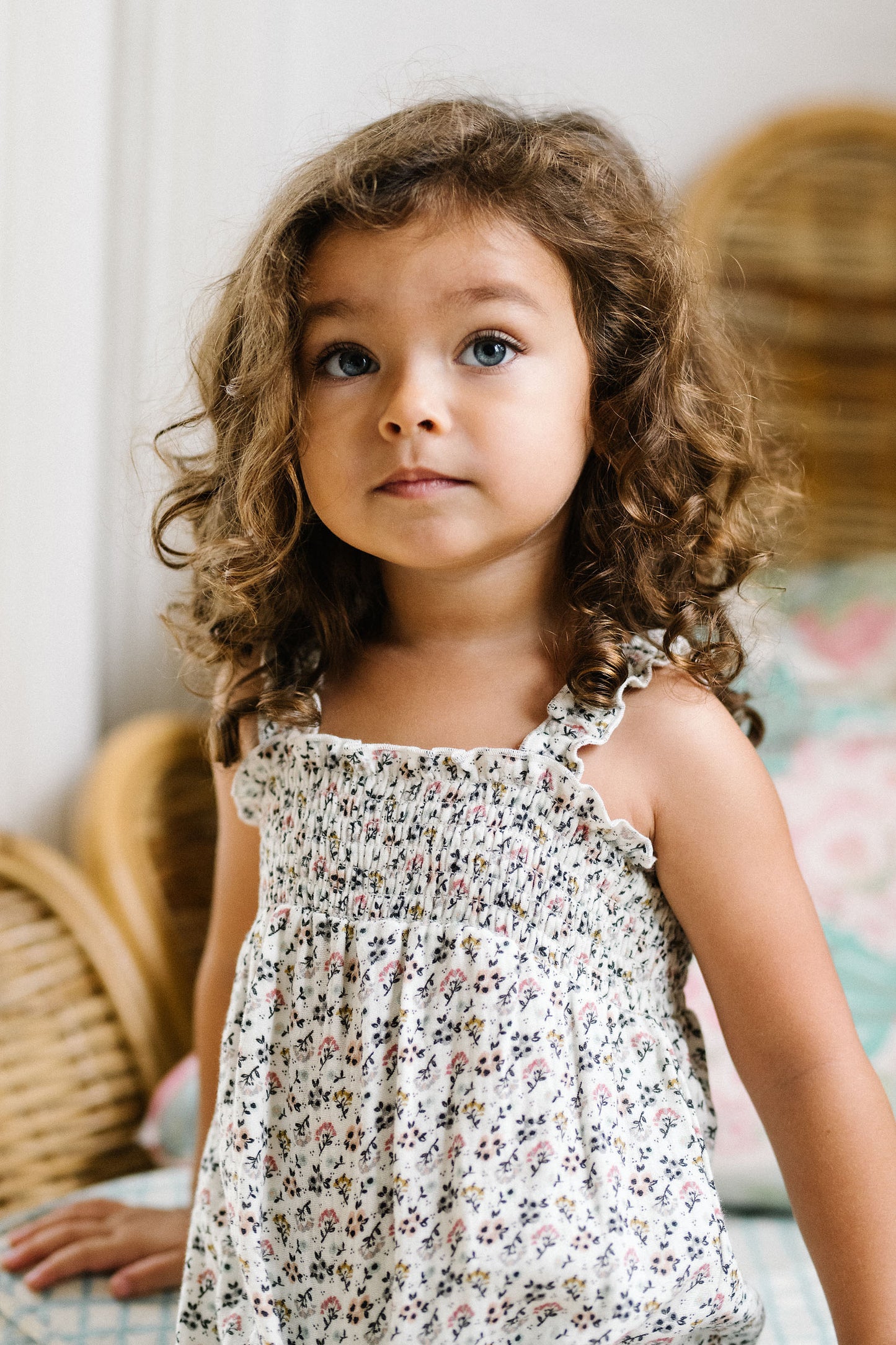 Lil Legs Smocked Bubble Romper-Multi Botanical