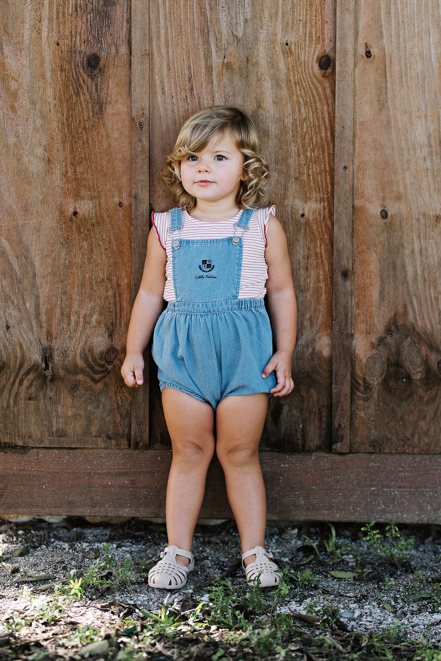 Lil Legs Denim City Flutter Tank-Red Stripe